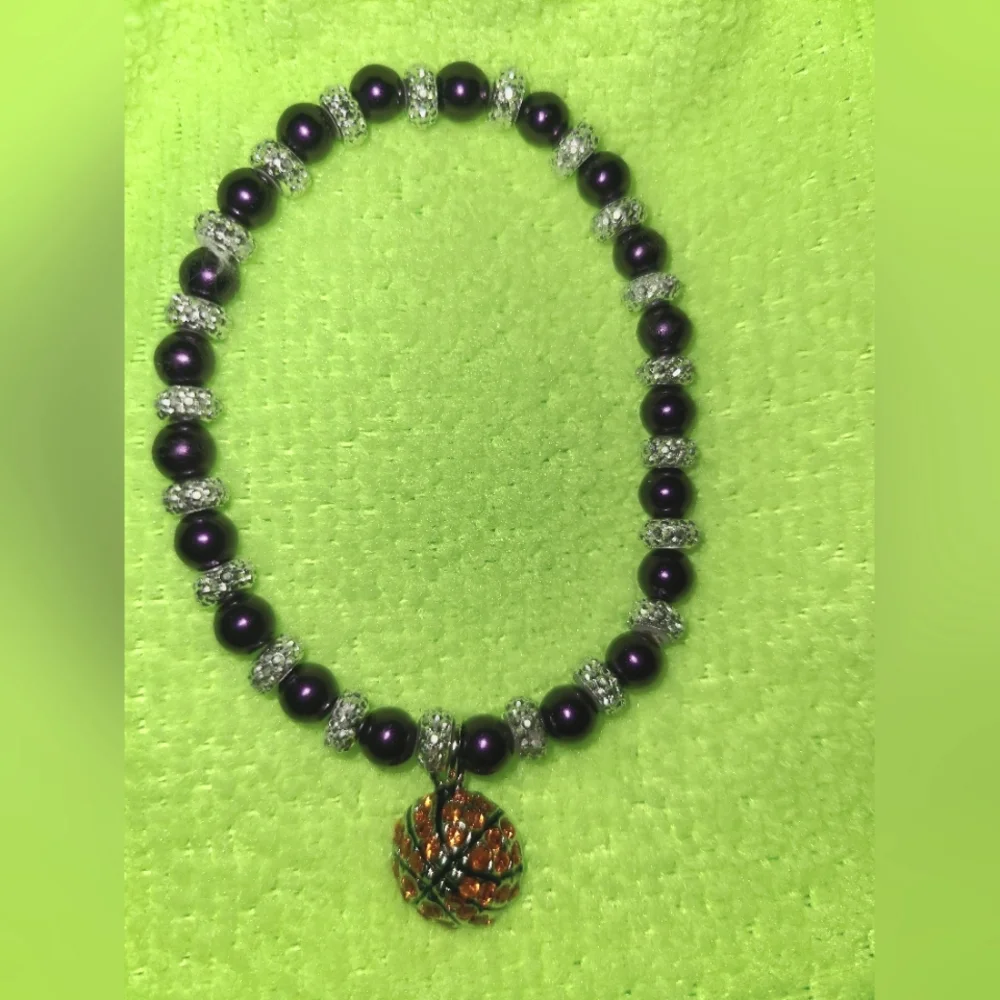 L&L Lavender/Purple Boho Stretch Bracelet with Basketball Charm 🏀  NWOT - Picture 3 of 5